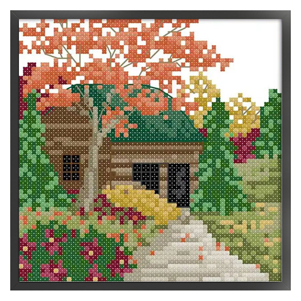 Cabin Three - 14CT Stamped Cross Stitch 16*16CM(Joy Sunday)