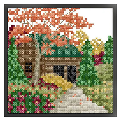 Cabin Three - 14CT Stamped Cross Stitch 16*16CM(Joy Sunday)