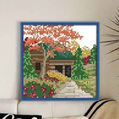 Cabin Three - 14CT Stamped Cross Stitch 16*16CM(Joy Sunday)