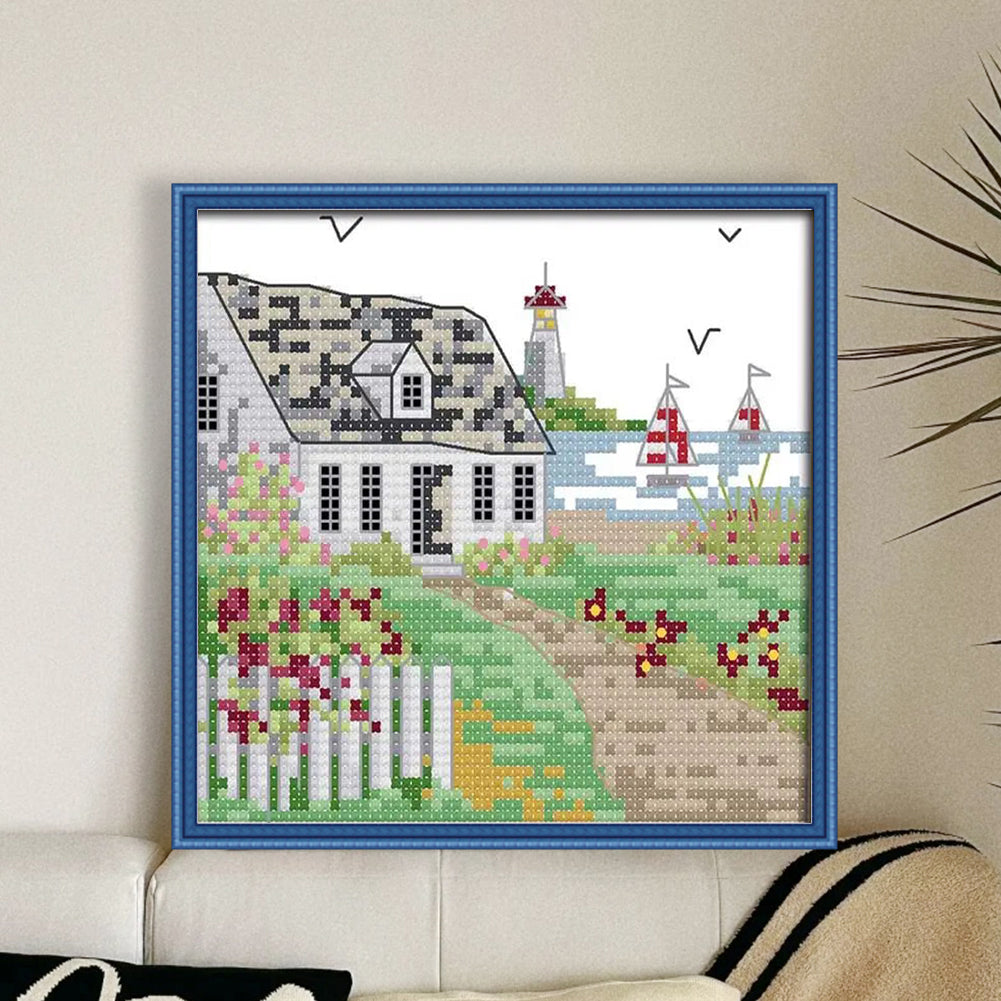 Cabin Four - 14CT Stamped Cross Stitch 16*16CM(Joy Sunday)