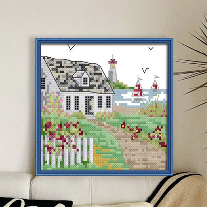 Cabin Four - 14CT Stamped Cross Stitch 16*16CM(Joy Sunday)