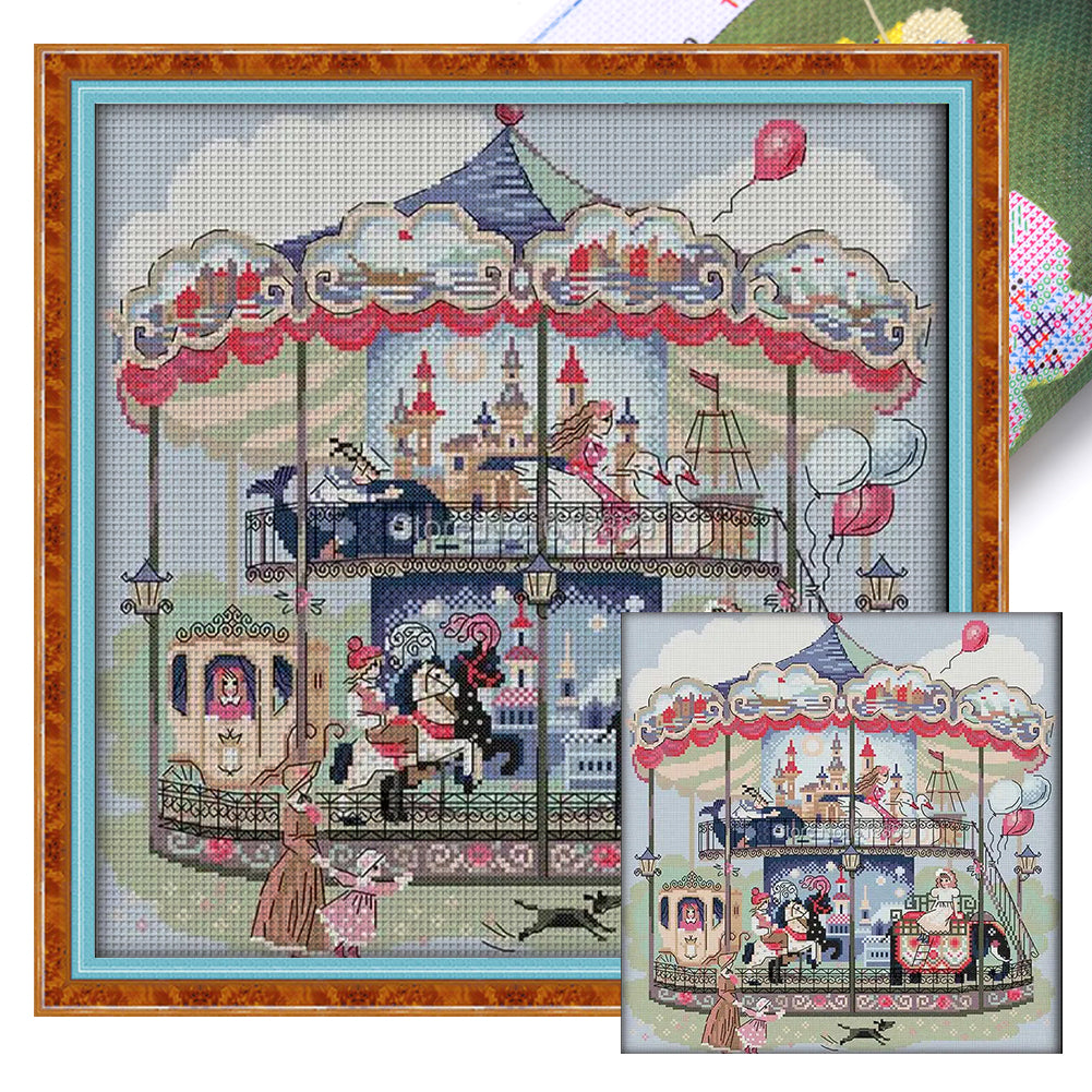 Carousel - 14CT Stamped Cross Stitch 41*42CM(Joy Sunday)