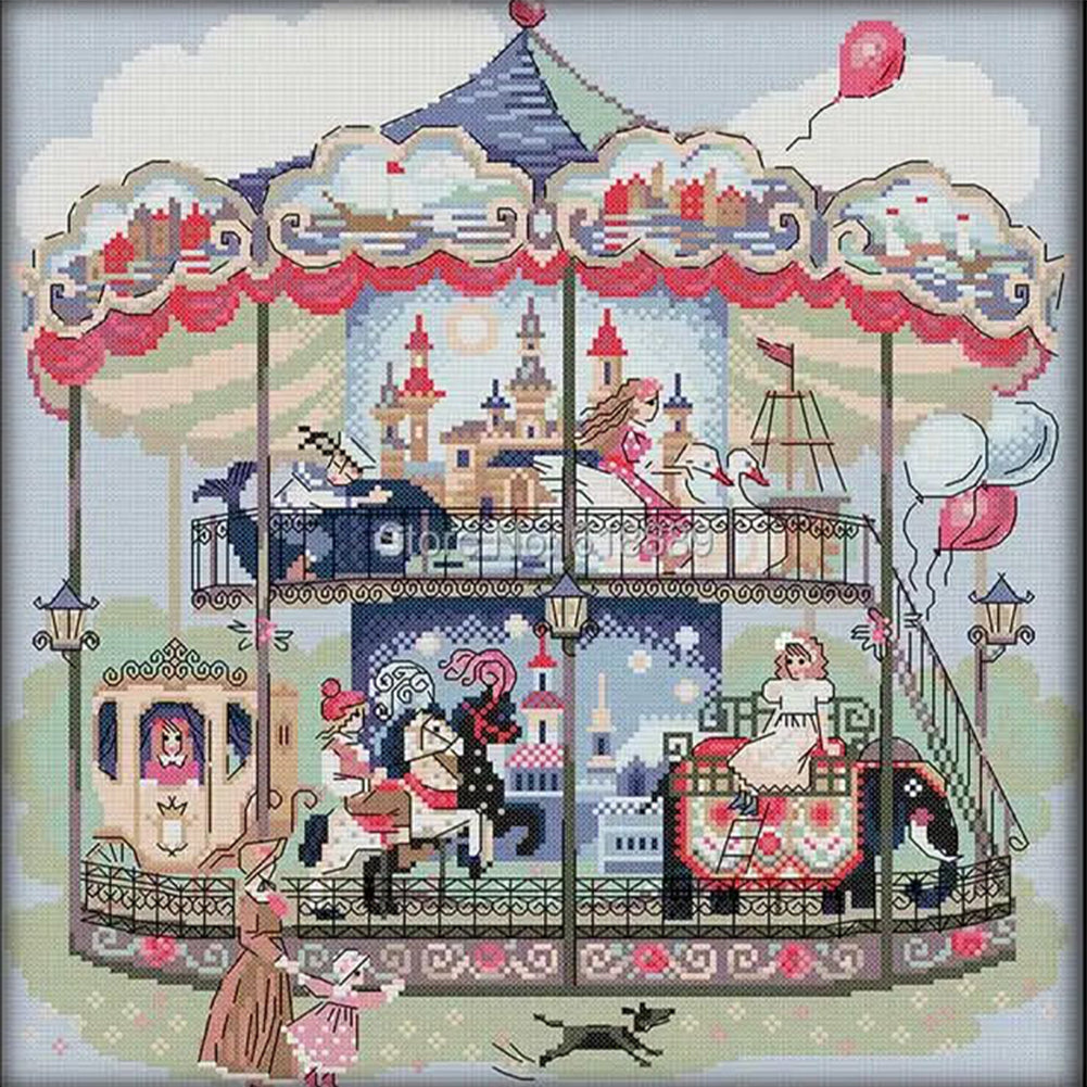 Carousel - 14CT Stamped Cross Stitch 41*42CM(Joy Sunday)