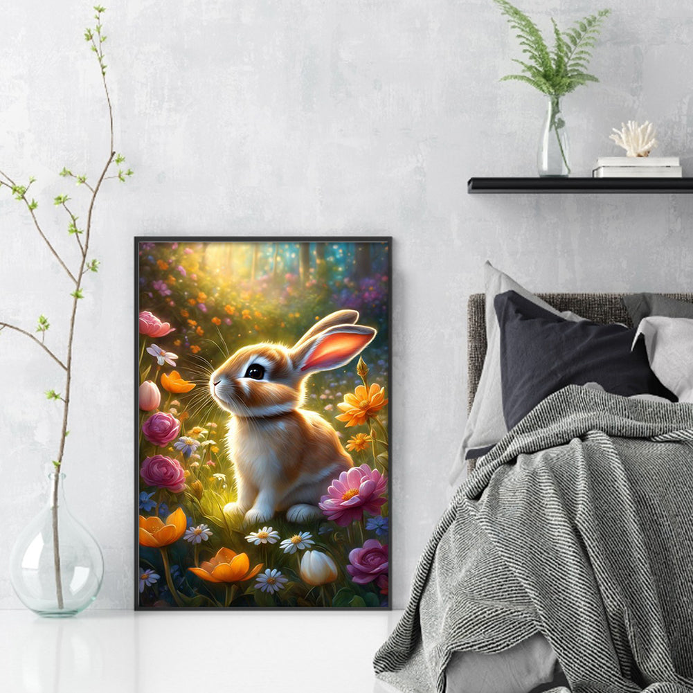 Rabbit In Flowers - 14CT Stamped Cross Stitch 35*50CM