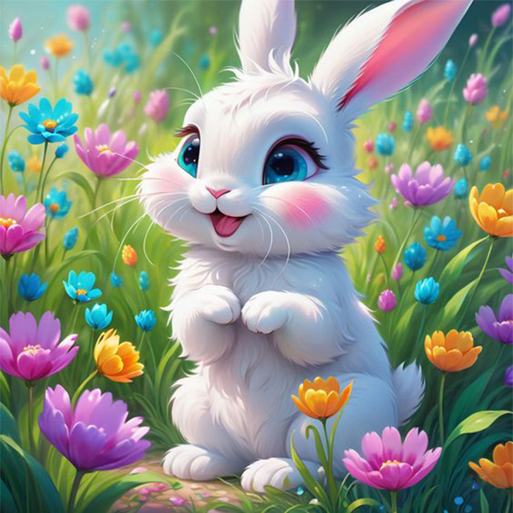 White Rabbit In The Flowers - 14CT Stamped Cross Stitch 40*40CM