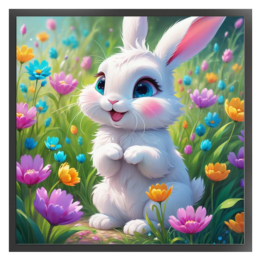 White Rabbit In The Flowers - 14CT Stamped Cross Stitch 40*40CM