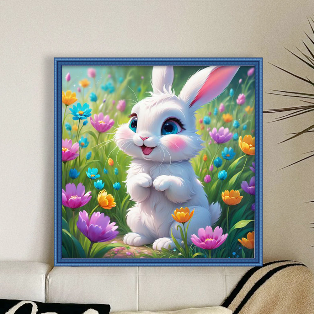 White Rabbit In The Flowers - 14CT Stamped Cross Stitch 40*40CM