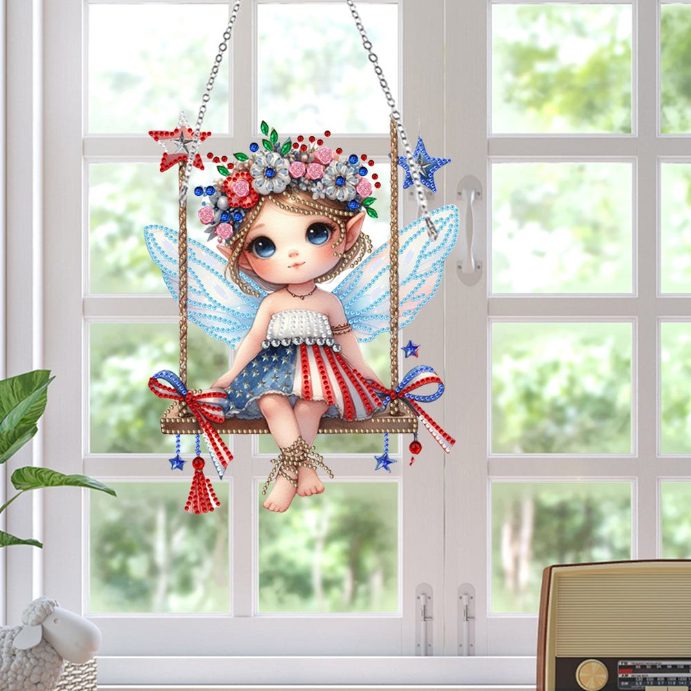 Single-Side Fairy Diamond Art Hanging Pendant for Home Wall Decor (Fairy Swing)