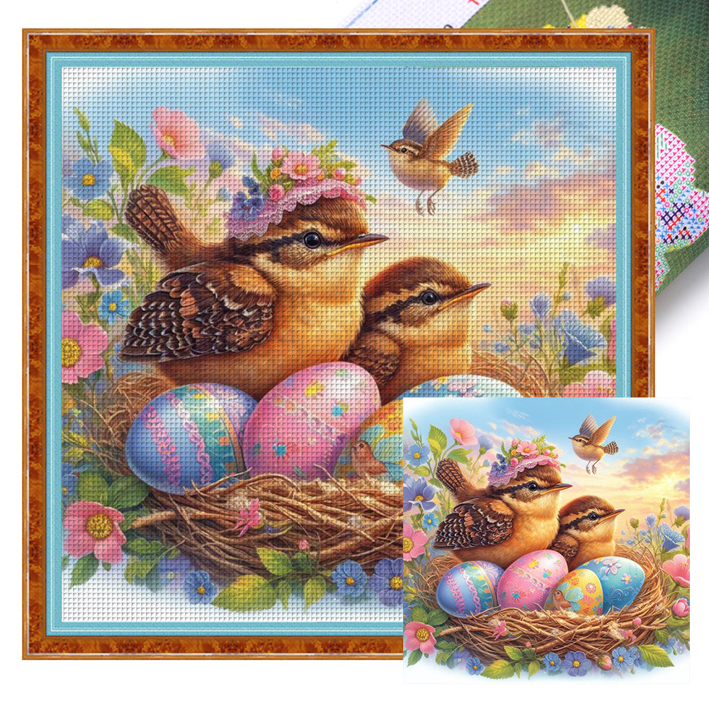 Birds And Easter Eggs - 18CT Stamped Cross Stitch 40*40CM