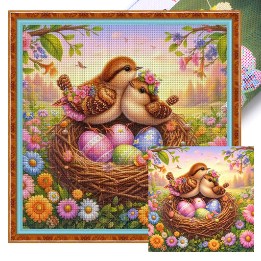 Birds And Easter Eggs - 18CT Stamped Cross Stitch 40*40CM