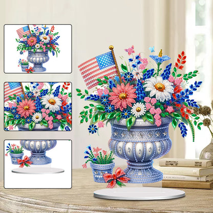 American Flag Special Shape Diamond Painting Desktop Ornament (Flower Vase 1)