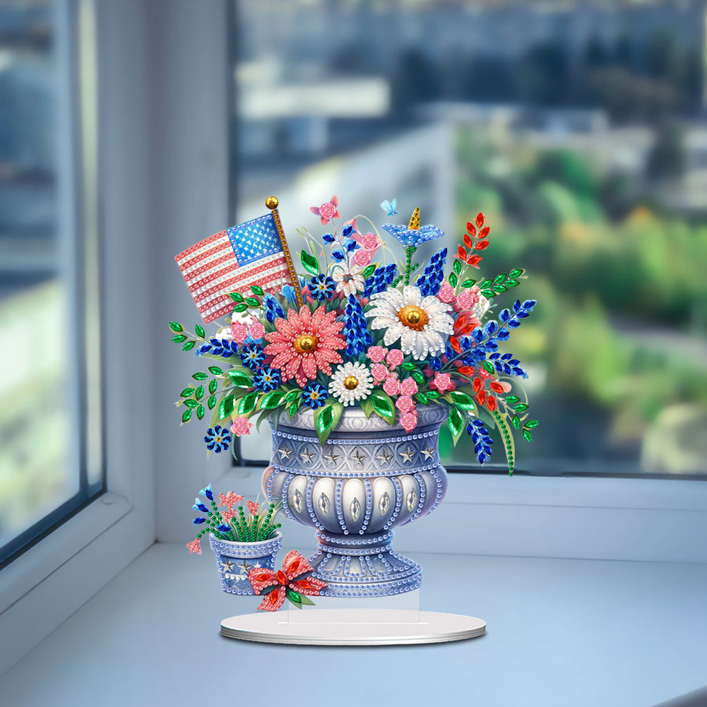 American Flag Special Shape Diamond Painting Desktop Ornament (Flower Vase 1)