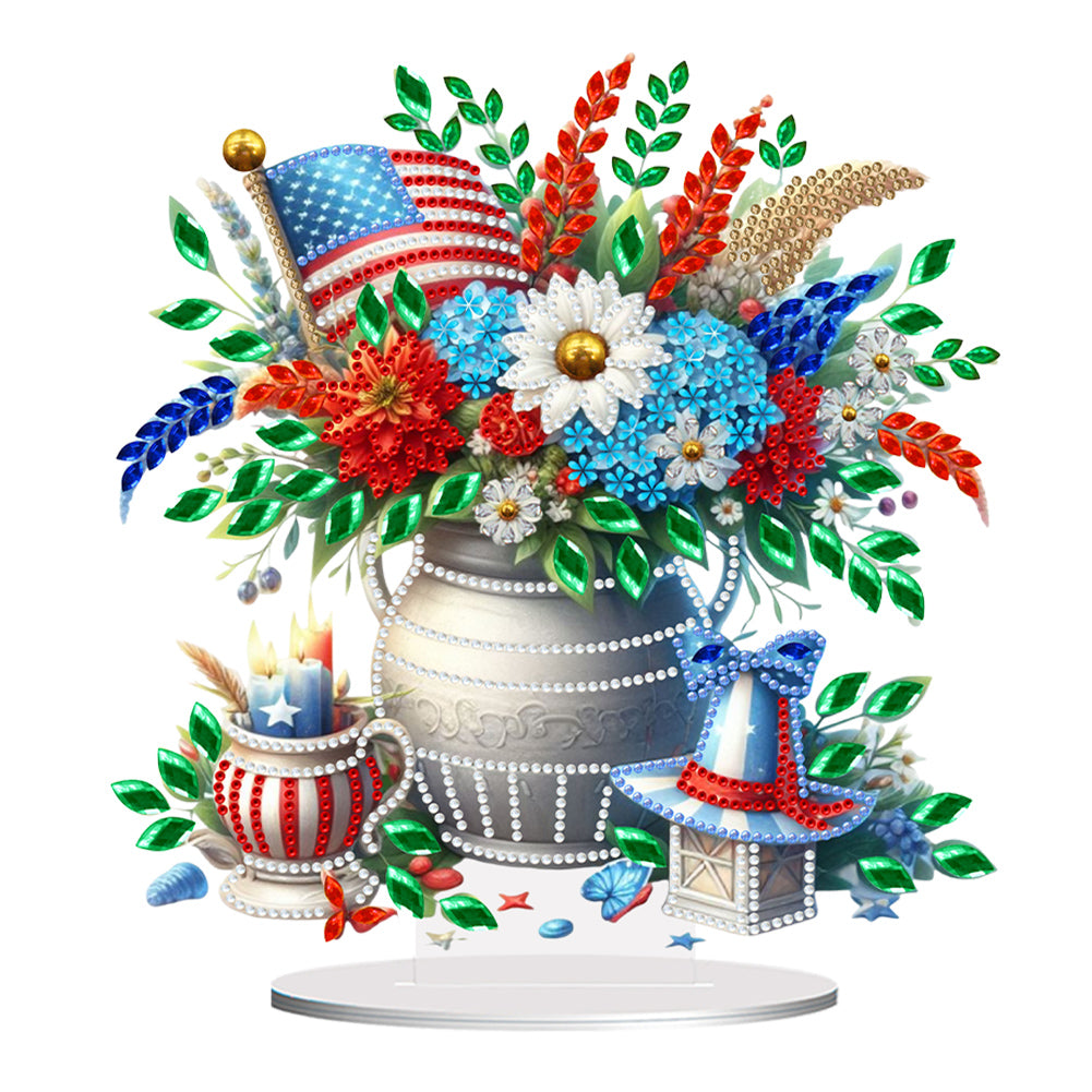 American Flag Special Shape Diamond Painting Desktop Ornament (Flower Vase 2)