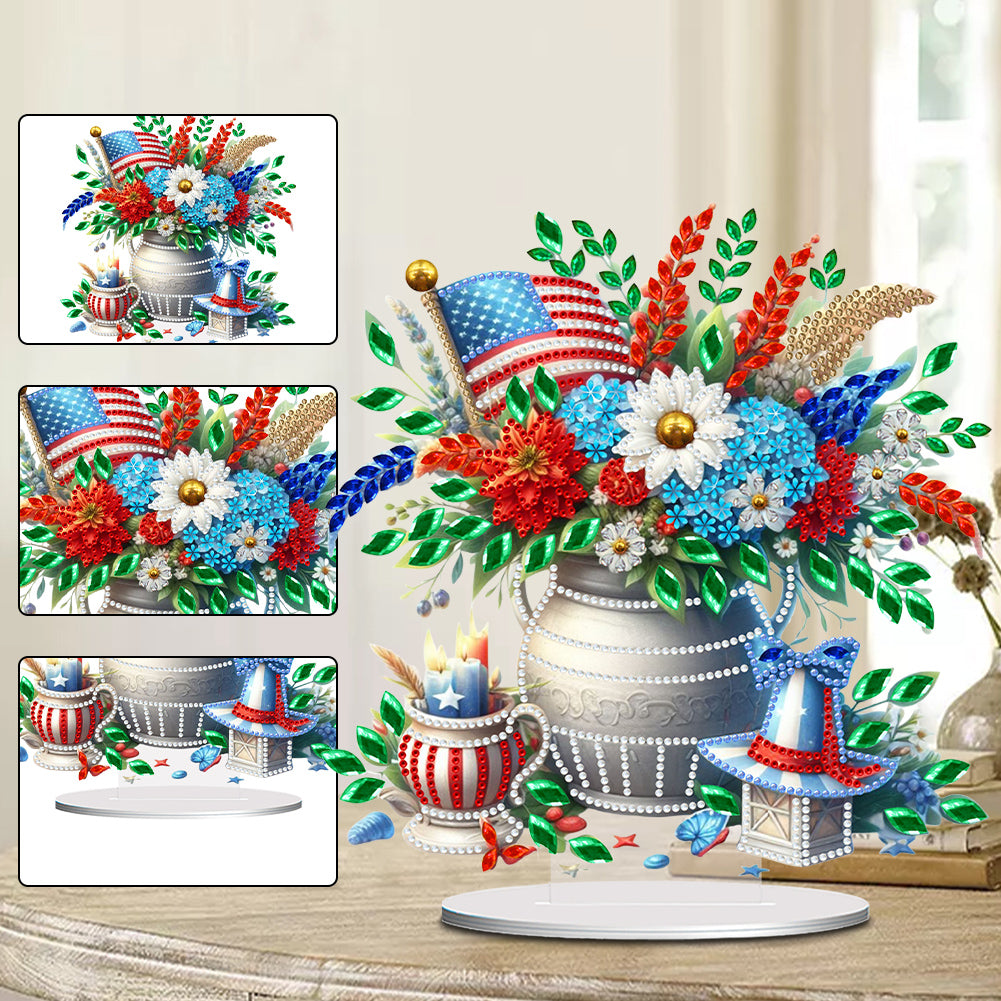 American Flag Special Shape Diamond Painting Desktop Ornament (Flower Vase 2)