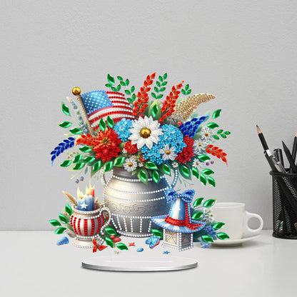 American Flag Special Shape Diamond Painting Desktop Ornament (Flower Vase 2)