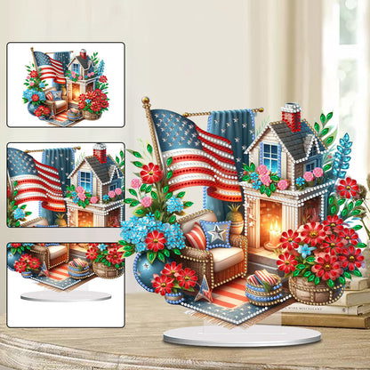 American Flag Special Shape Diamond Painting Desktop Home Ornament (House 3)