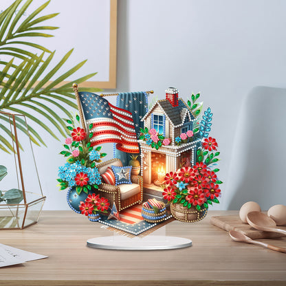 American Flag Special Shape Diamond Painting Desktop Home Ornament (House 3)