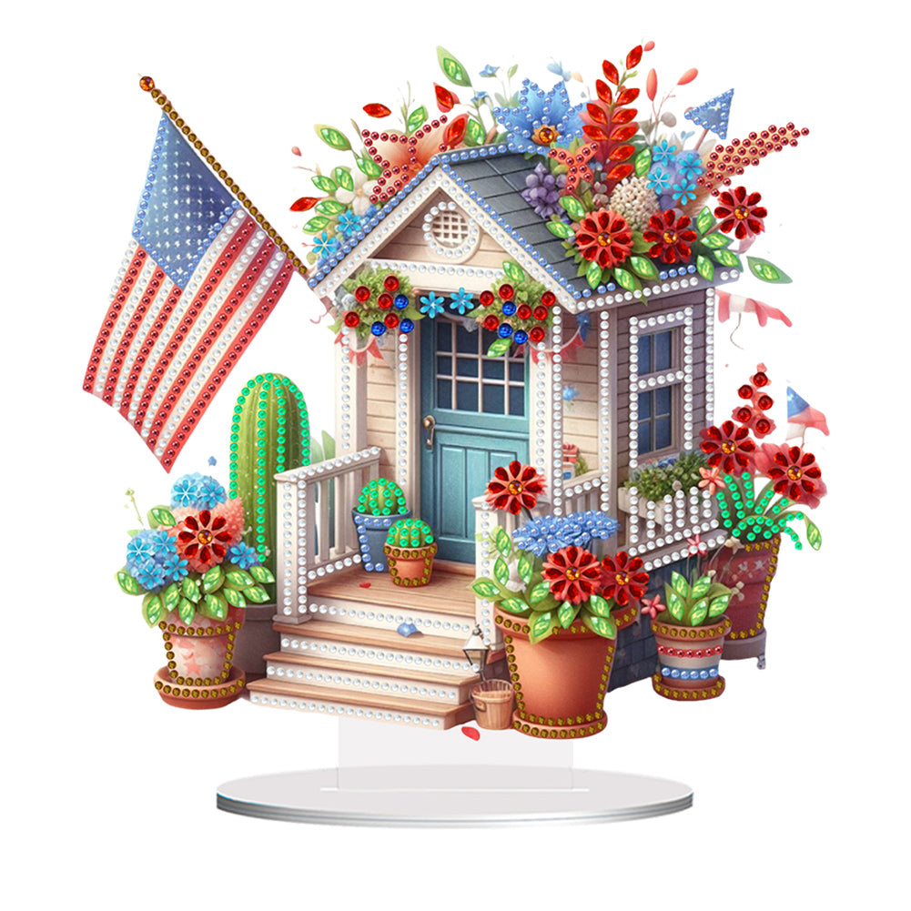 American Flag Special Shape Diamond Painting Desktop Home Ornament (House 4)