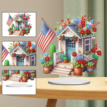 American Flag Special Shape Diamond Painting Desktop Home Ornament (House 4)