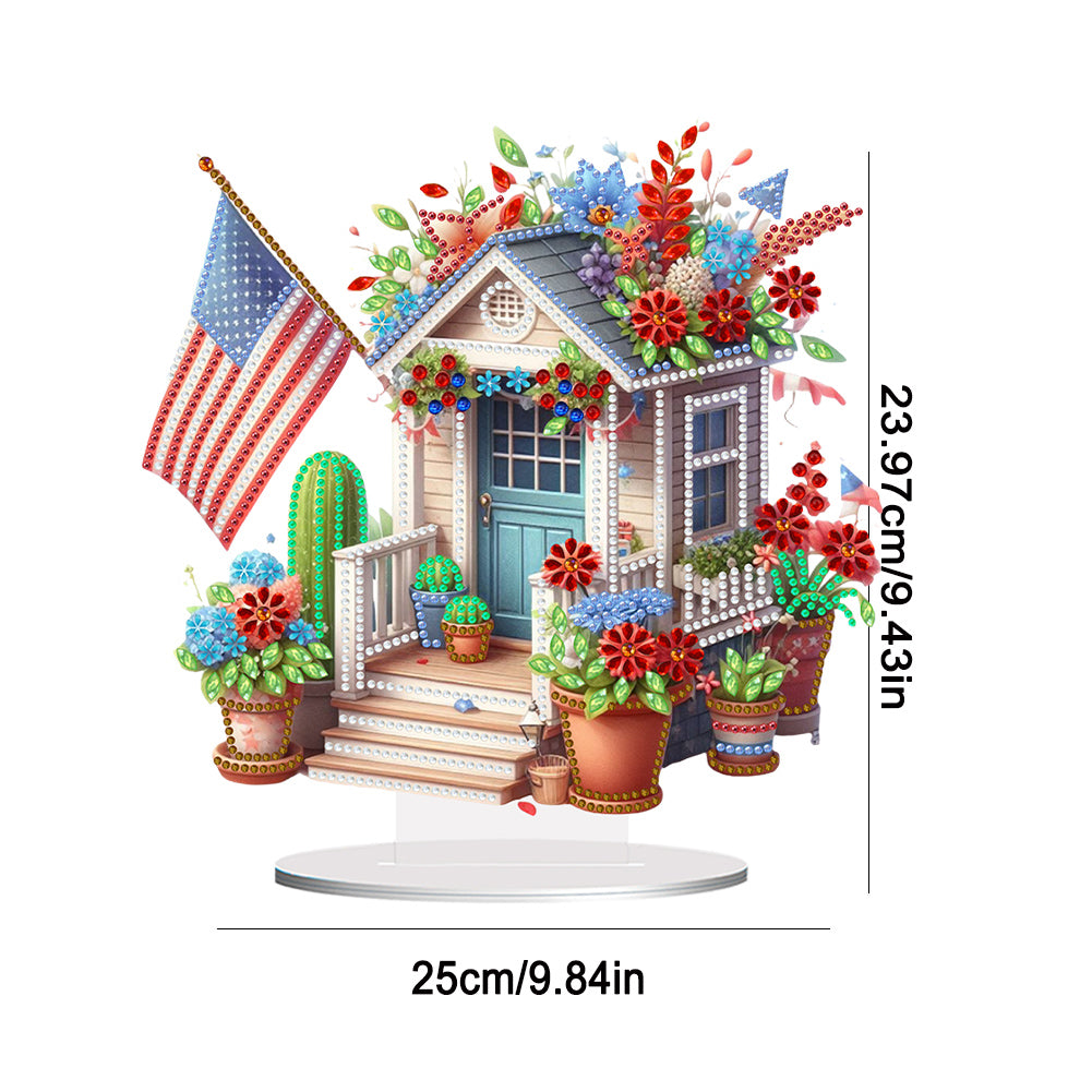 American Flag Special Shape Diamond Painting Desktop Home Ornament (House 4)