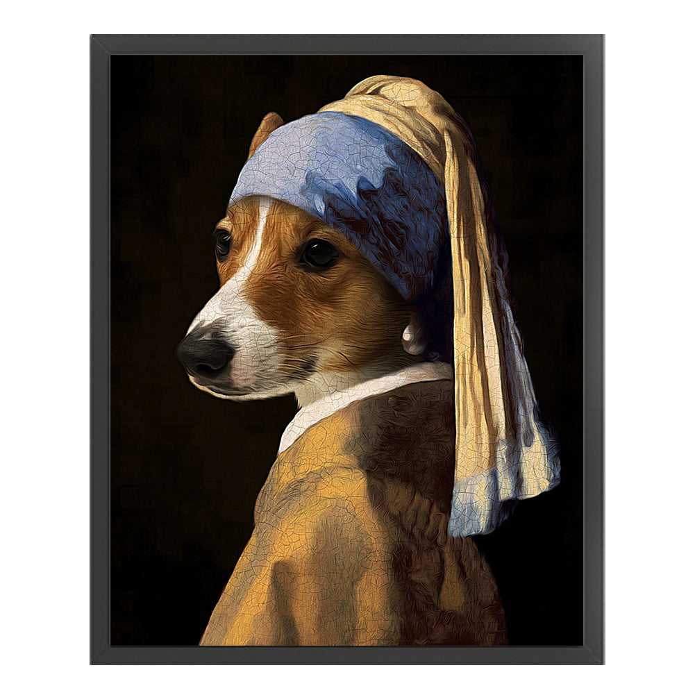 Dog Wearing Pearl Earring - 11CT Stamped Cross Stitch 40*50CM