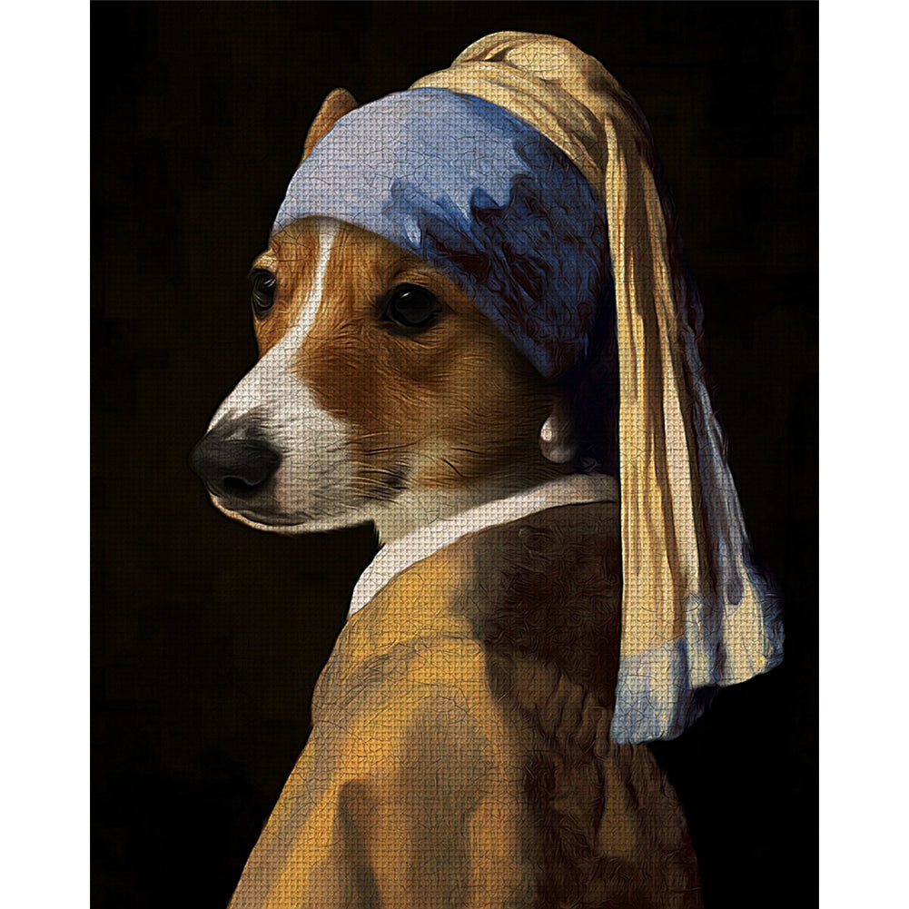 Dog Wearing Pearl Earring - 11CT Stamped Cross Stitch 40*50CM