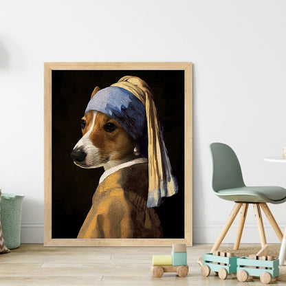 Dog Wearing Pearl Earring - 11CT Stamped Cross Stitch 40*50CM