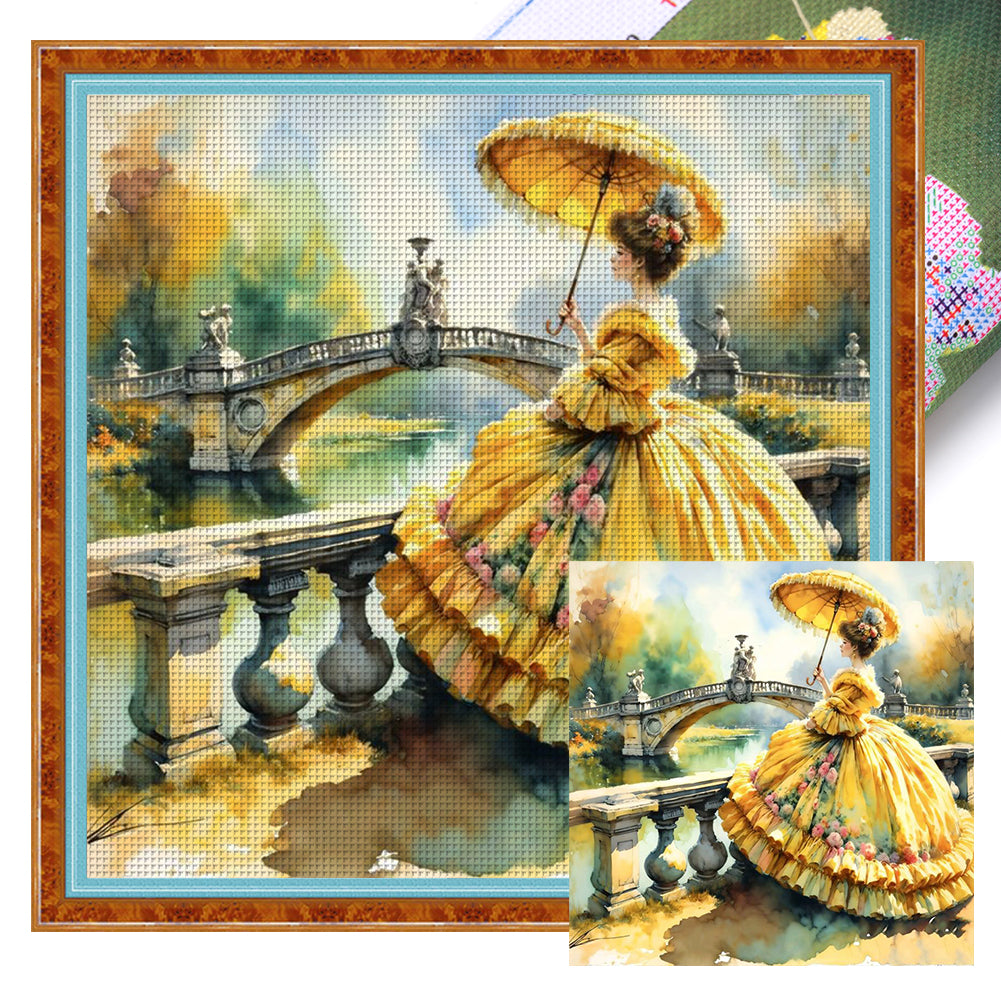 Retro Lady Woman - 11CT Stamped Cross Stitch 50*50CM