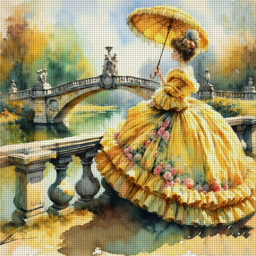 Retro Lady Woman - 11CT Stamped Cross Stitch 50*50CM