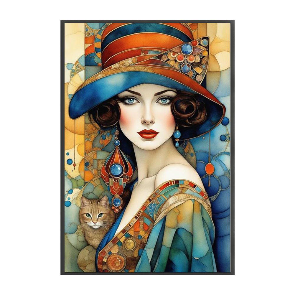 Retro Lady Woman - 11CT Stamped Cross Stitch 50*75CM