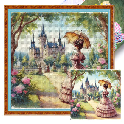 Retro Lady Woman - 11CT Stamped Cross Stitch 50*50CM