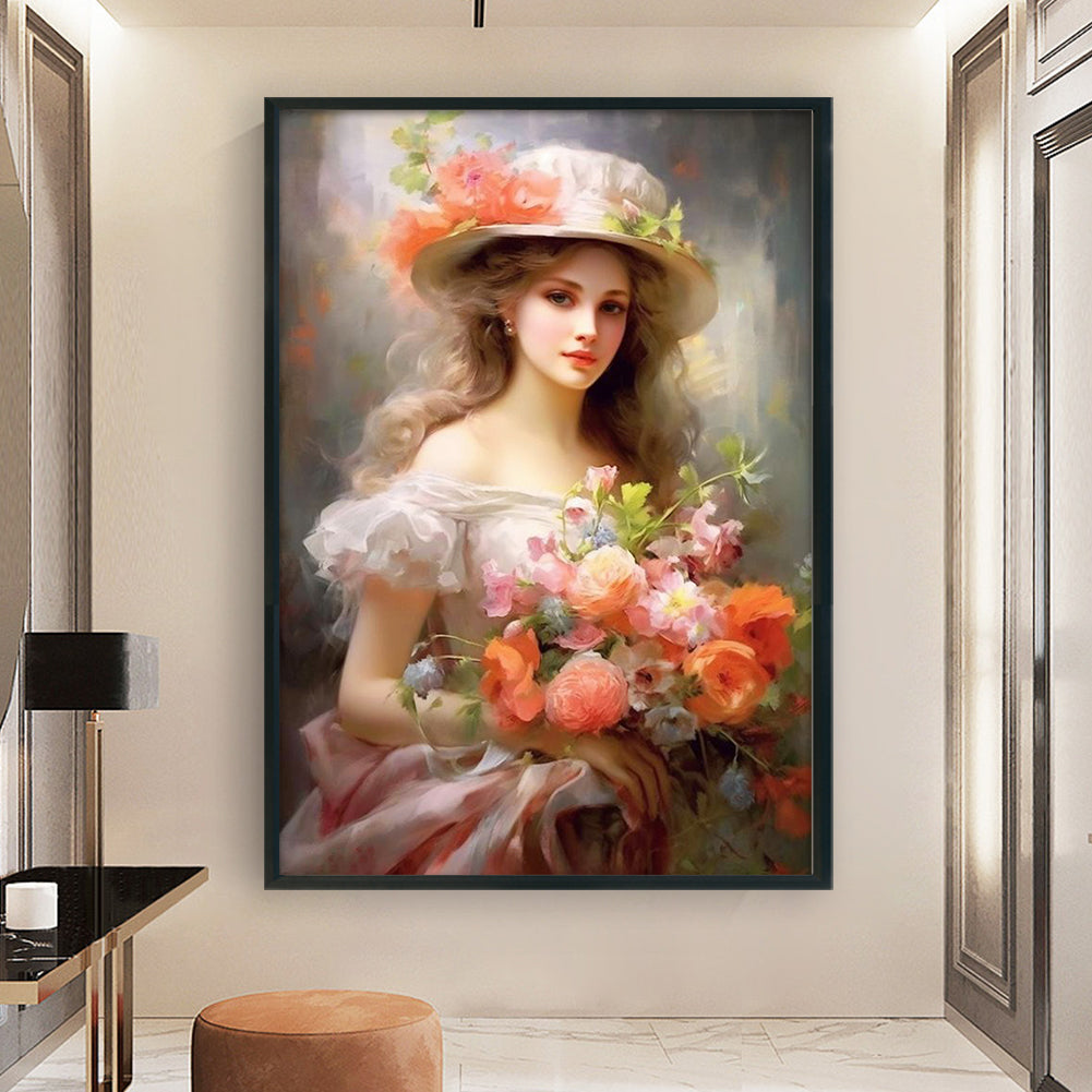 Retro Lady Woman - 11CT Stamped Cross Stitch 40*60CM