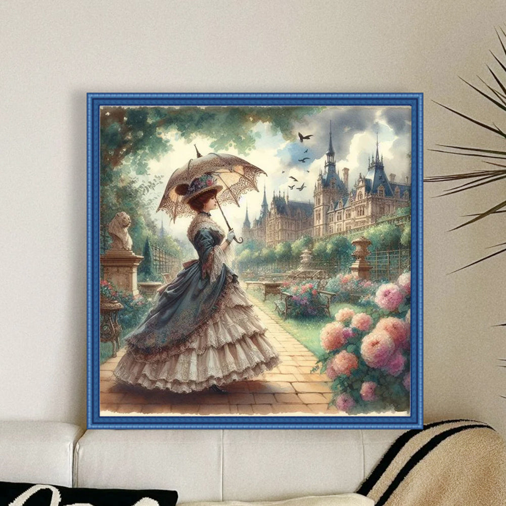 Retro Lady Woman - 11CT Stamped Cross Stitch 40*60CM