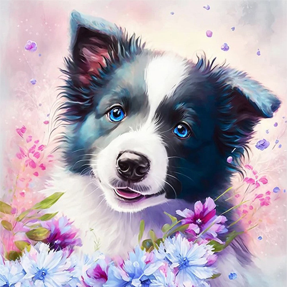 Flower Border Collie - 11CT Stamped Cross Stitch 40*40CM