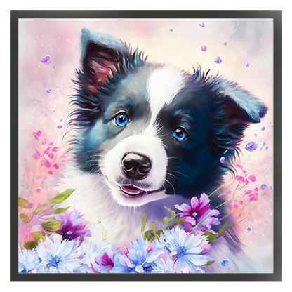 Flower Border Collie - 11CT Stamped Cross Stitch 40*40CM