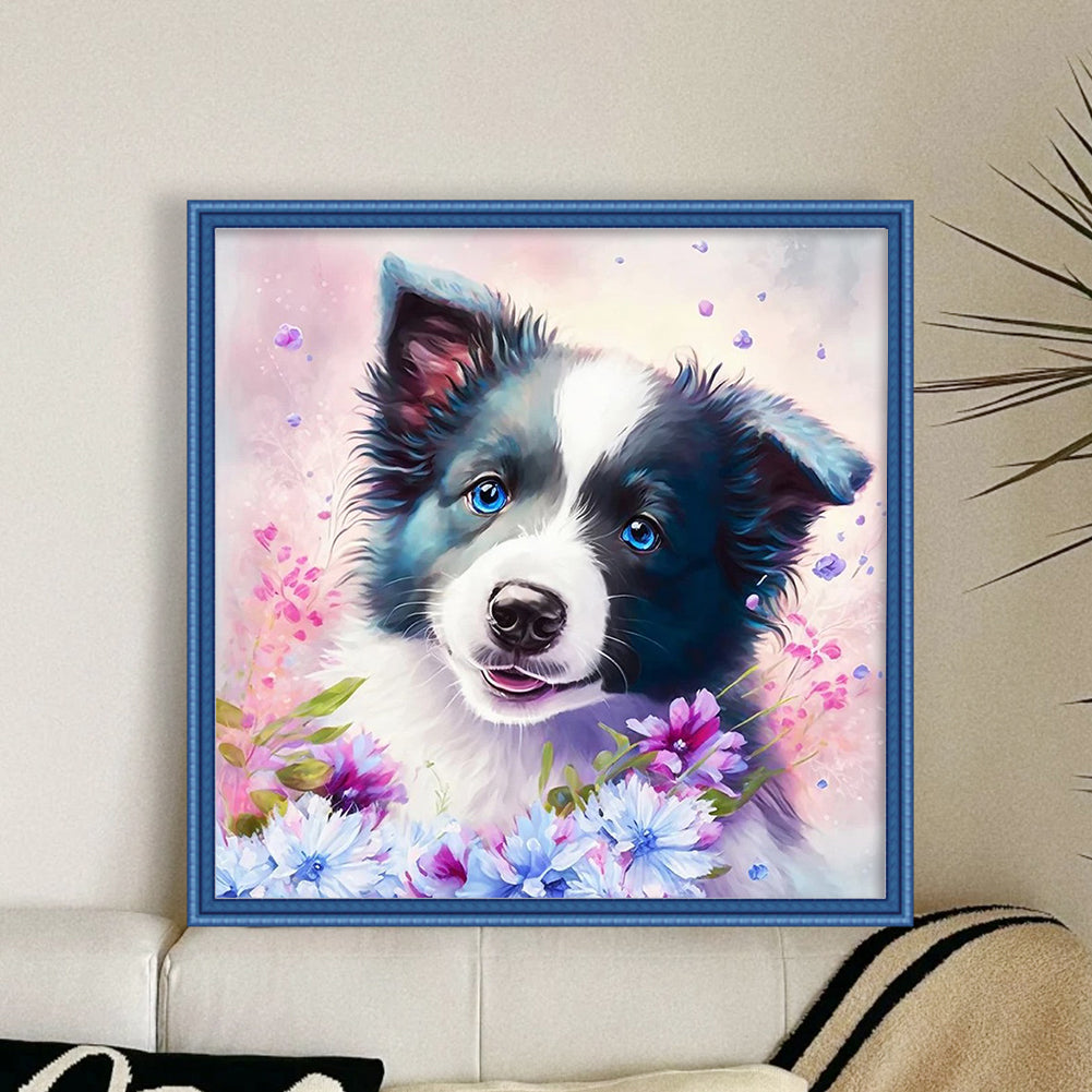 Flower Border Collie - 11CT Stamped Cross Stitch 40*40CM