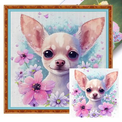 Flowers Chihuahua - 11CT Stamped Cross Stitch 40*40CM