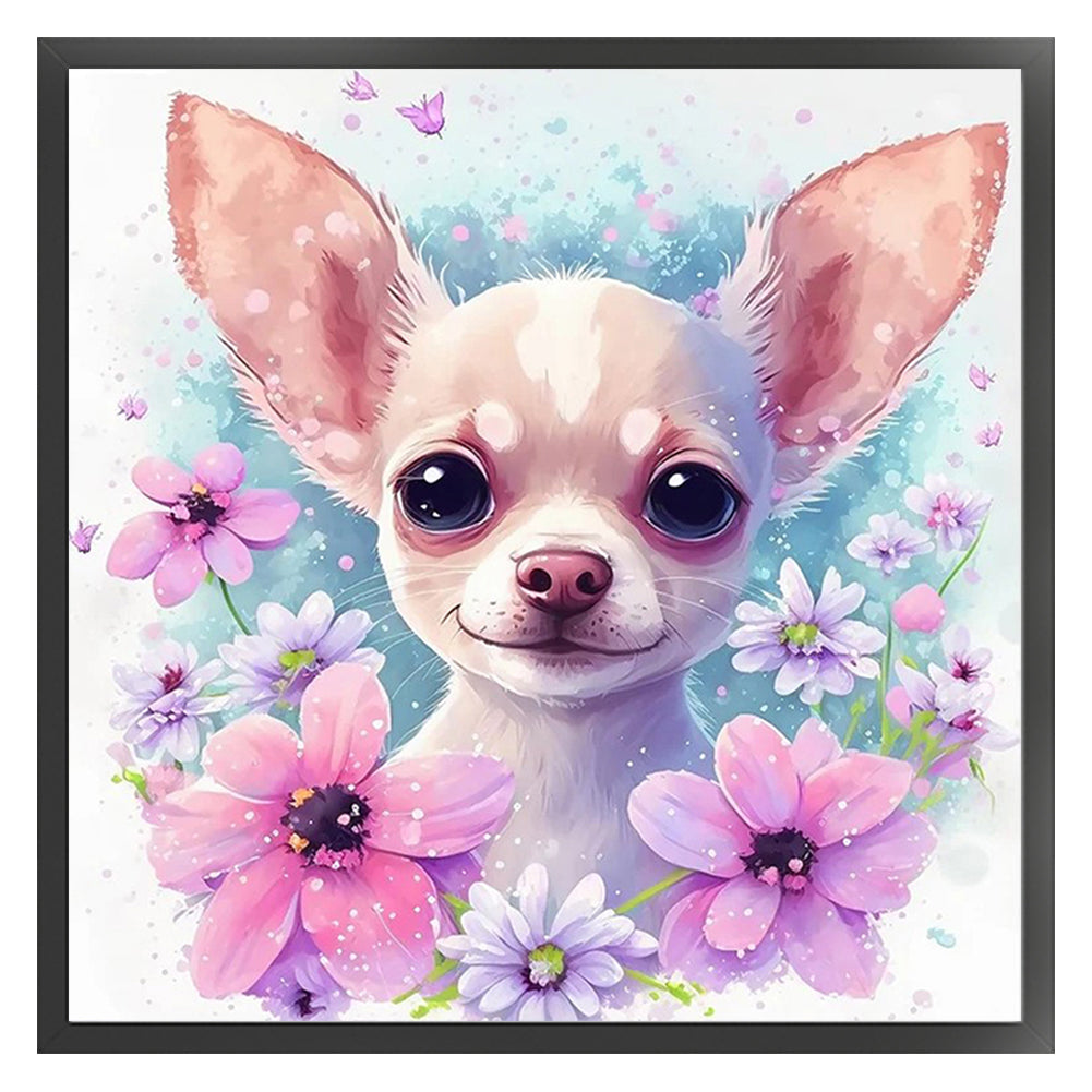 Flowers Chihuahua - 11CT Stamped Cross Stitch 40*40CM