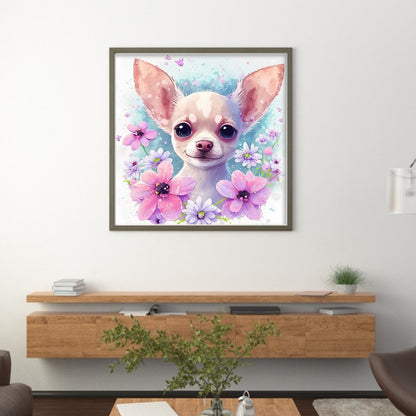 Flowers Chihuahua - 11CT Stamped Cross Stitch 40*40CM