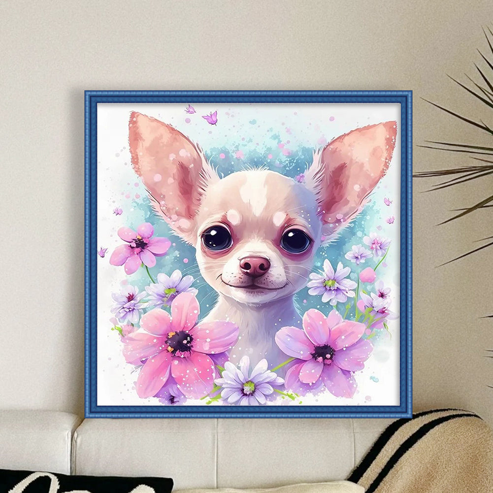 Flowers Chihuahua - 11CT Stamped Cross Stitch 40*40CM