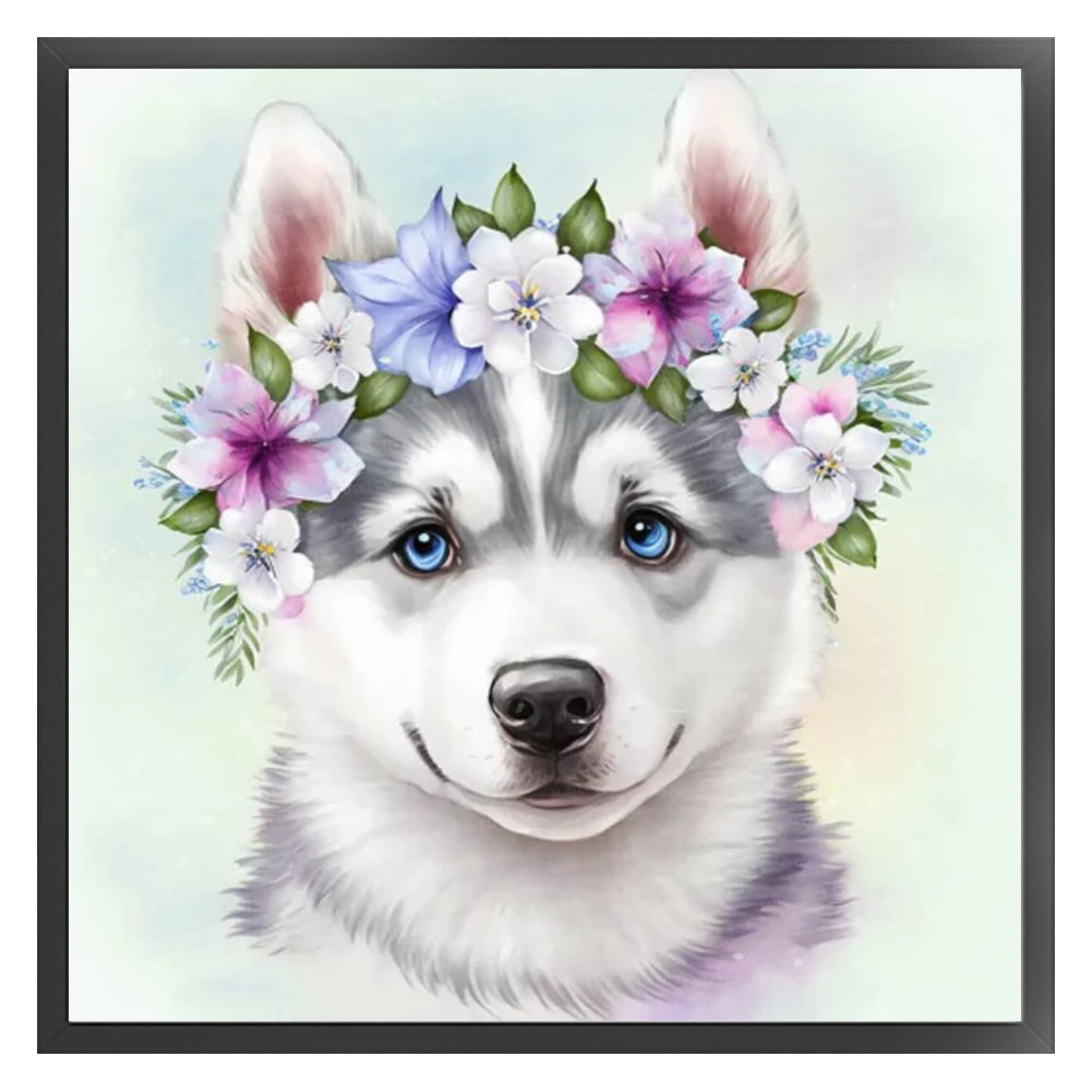 Flowers Husky - 11CT Stamped Cross Stitch 40*40CM