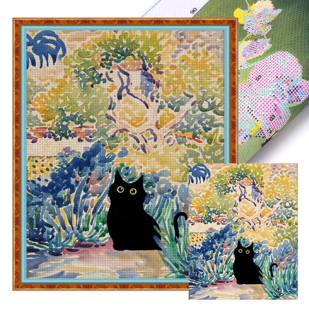 Black Cat - 11CT Stamped Cross Stitch 40*50CM