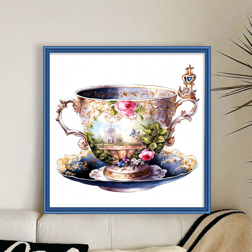 Flower Tea Cup - 14CT Stamped Cross Stitch 40*40CM