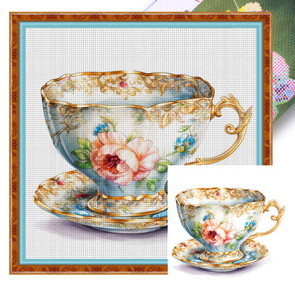 Flower Tea Cup - 14CT Stamped Cross Stitch 40*40CM