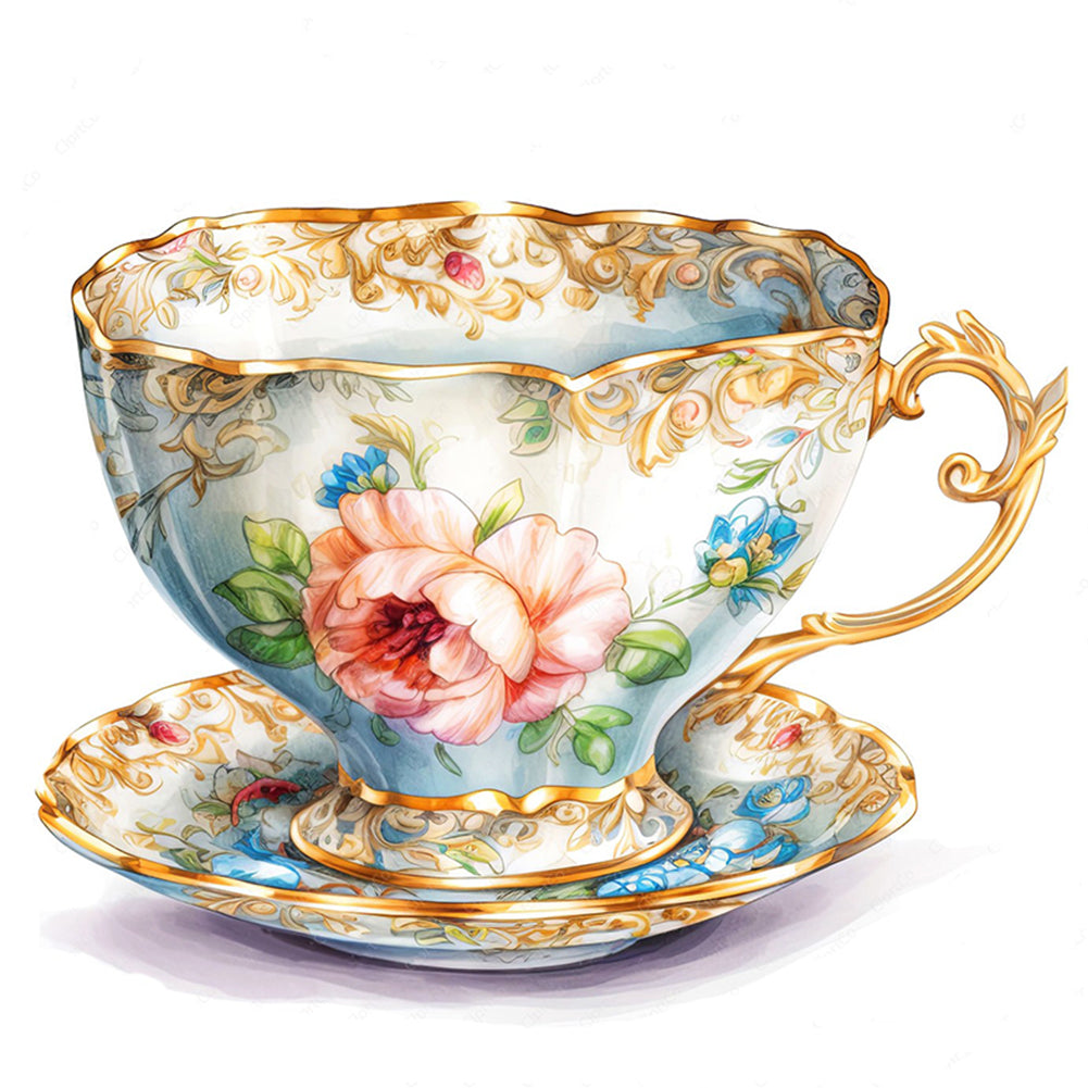 Flower Tea Cup - 14CT Stamped Cross Stitch 40*40CM