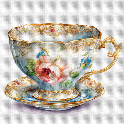 Flower Tea Cup - 14CT Stamped Cross Stitch 40*40CM