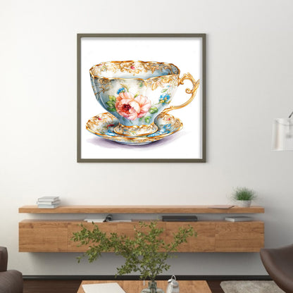 Flower Tea Cup - 14CT Stamped Cross Stitch 40*40CM