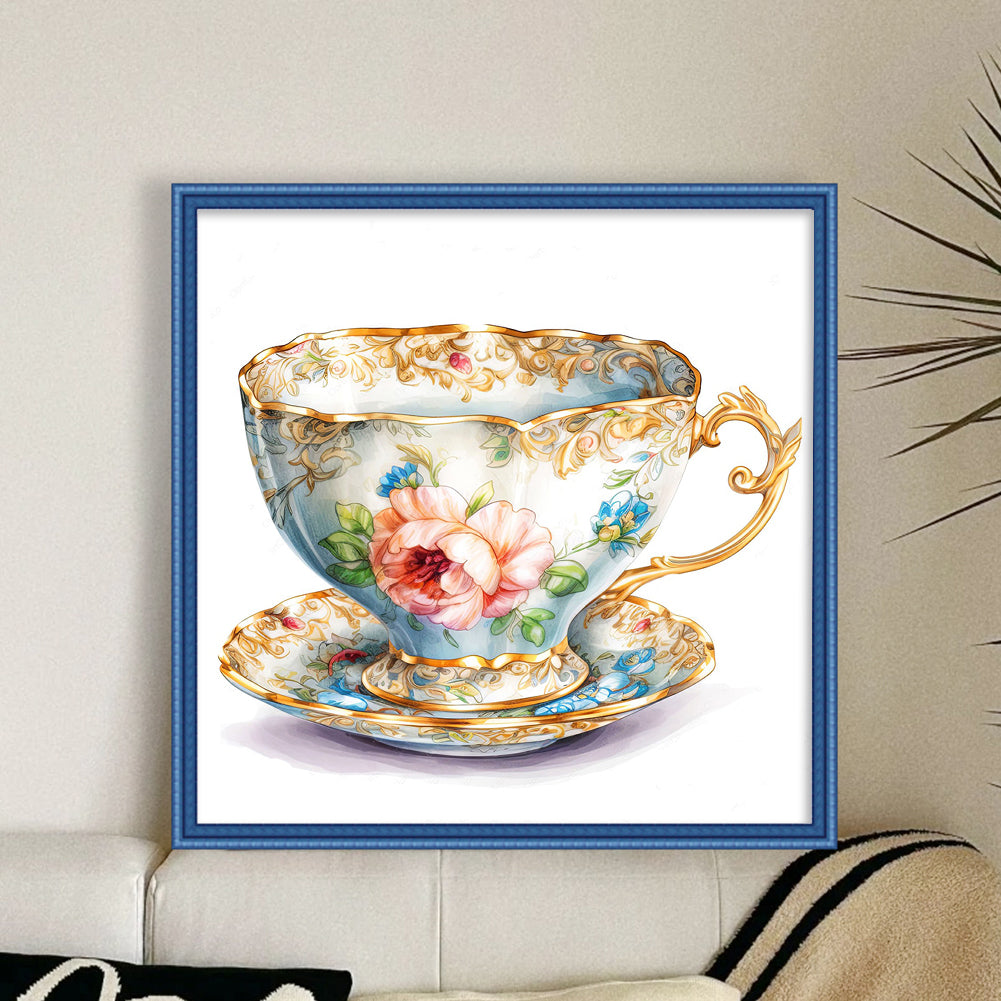 Flower Tea Cup - 14CT Stamped Cross Stitch 40*40CM