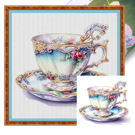 Flower Tea Cup - 14CT Stamped Cross Stitch 40*40CM