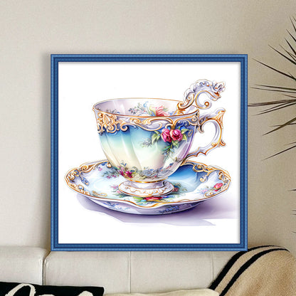 Flower Tea Cup - 14CT Stamped Cross Stitch 40*40CM